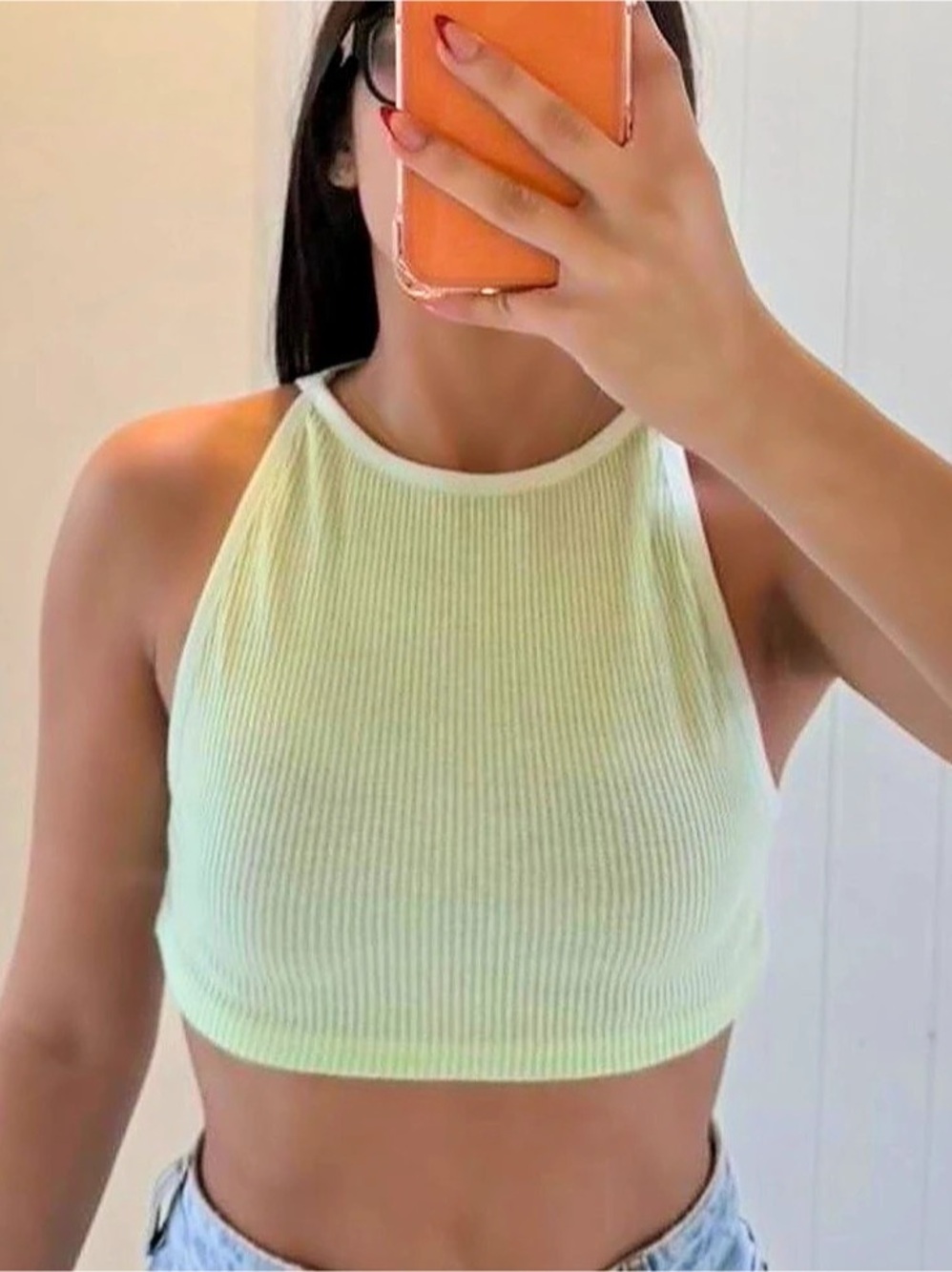 Valija Green Ribbed Crop Top S Medium Like New